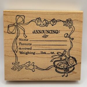 New Baby Announcement Craft wood Rubber Stamp Card Making